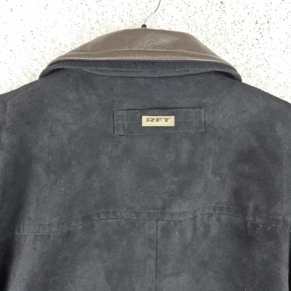 RFT Rainforest Down Filled Jacket Mens Large L Black Casual Faux‎ Suede